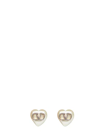 Valentino Garavani Gold Vlogo Signature Heart-shaped Earrings In White