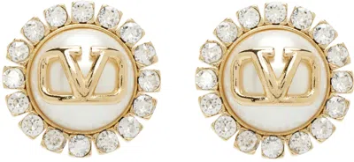 Valentino Garavani Gold Vlogo Signature Metal & Resin Earrings In Y49 Oro 18/cream/cry