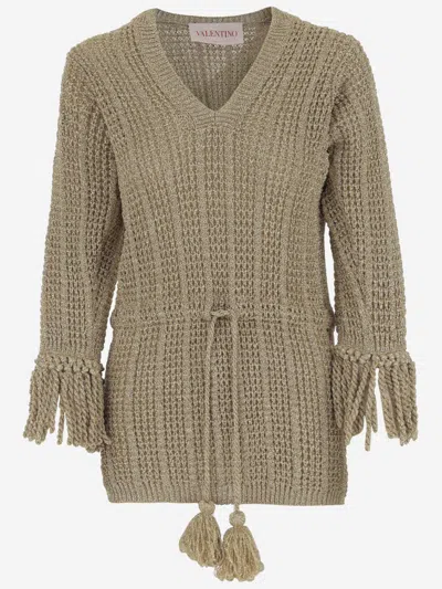 Valentino Golden Knitted Mini Dress In Brown