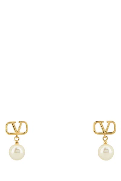 Valentino Garavani Golden Logo Pearl Drop Earrings