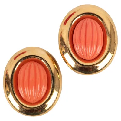 Pre-owned Valentino Garavani Valentino Golden Metal Clip-on Earrings With Resin Cabochons In Multi