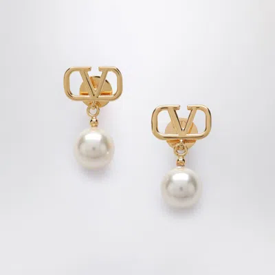 Valentino Garavani Golden Vlogo Signature Earrings With Pearl