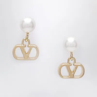 Valentino Garavani Drop Earrings Featuring Single Pearl Detail In Gold