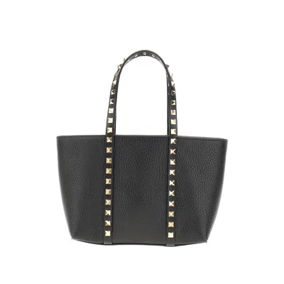 Valentino Garavani Grained Leather 'rockstud' Mini Tote Bag In Black