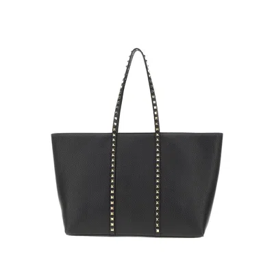 Valentino Garavani Grained Leather 'rockstud' Shopping Bag In Black
