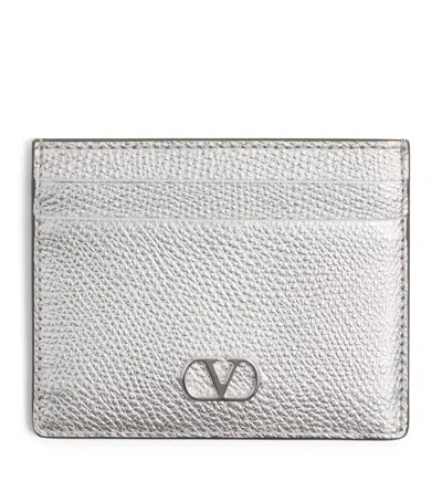 Valentino Garavani Grained Leather Vlogo Signature Card Holder In Silver