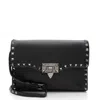 Valentino Grainy Calfskin Rockstud Flip Lock Flap Small Crossbody In Black