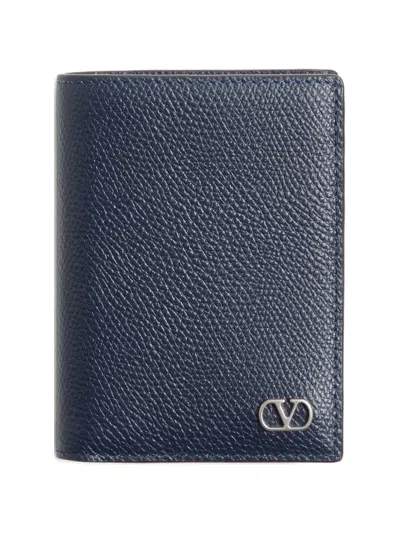 Valentino Garavani Grainy Vlogo Signature Card Holder In Blue