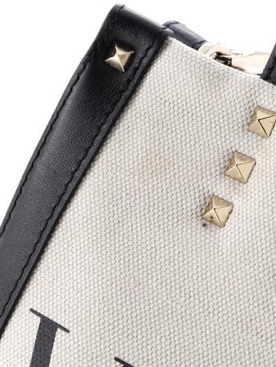 Pre-owned Valentino Garavani Grande Plage Vltn Canvas Mini Tote Bag In Black