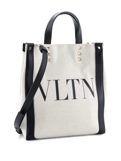 Pre-owned Valentino Garavani Grande Plage Vltn Canvas Mini Tote Bag In Neutral