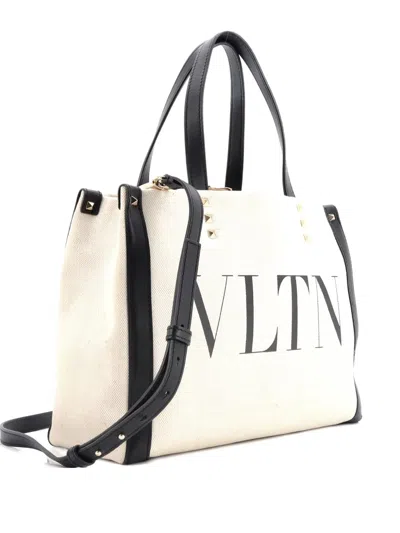 Pre-owned Valentino Garavani Grande Plage Vltn Canvas Small Tote Bag In Black