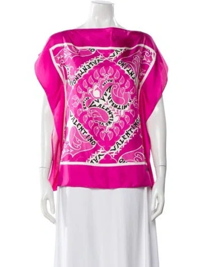 Pre-owned Valentino Graphic Print Bateau Neckline Blouse In Pink