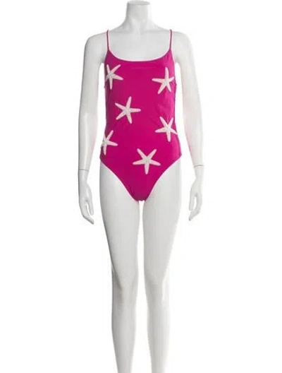 Pre-owned Valentino Graphic Print Beaded Accents One-piece In Pink