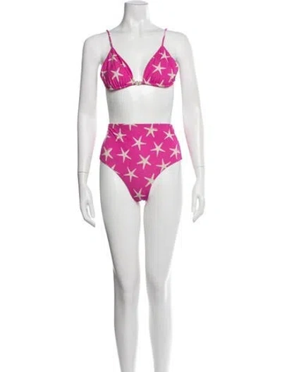 Pre-owned Valentino Graphic Print Bikini In Red