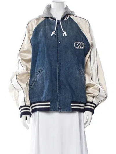 Pre-owned Valentino Graphic Print Bomber Jacket In Blue