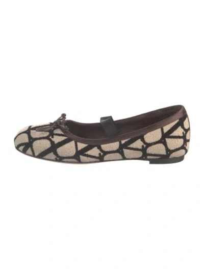 Pre-owned Valentino Garavani Graphic Print Bow Accents Ballet Flats In Neutrals