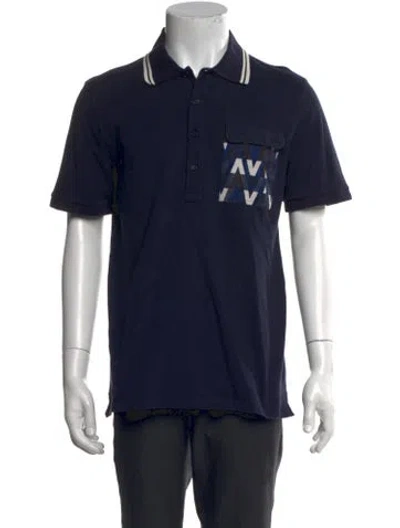 Pre-owned Valentino Graphic Print Collar Polo Shirt In Blue