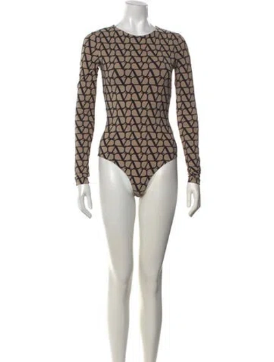 Pre-owned Valentino Graphic Print Crew Neck Bodysuit In Brown