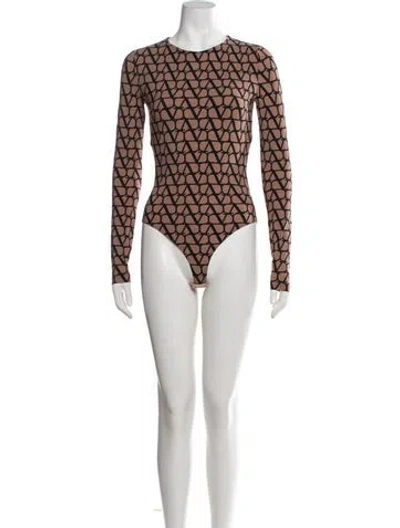 Pre-owned Valentino Graphic Print Crew Neck Bodysuit In Brown