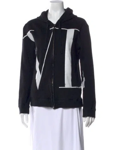 Pre-owned Valentino Graphic Print Crew Neck Hoodie In Black
