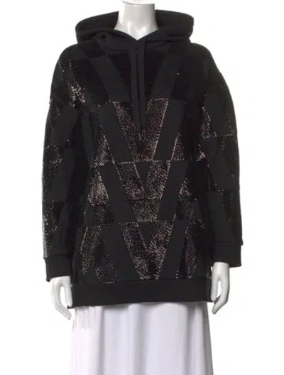 Pre-owned Valentino Graphic Print Crew Neck Hoodie In Black