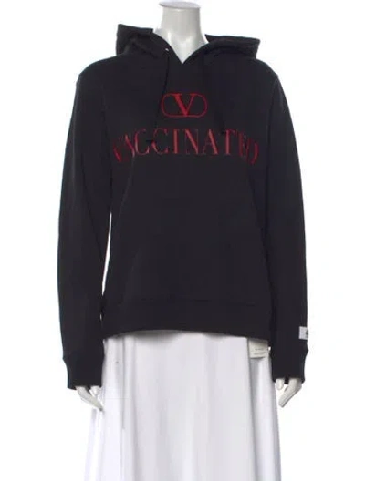 Pre-owned Valentino Graphic Print Crew Neck Hoodie In Black