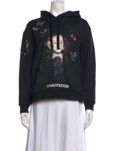 Pre-owned Valentino Graphic Print Crew Neck Hoodie In Black