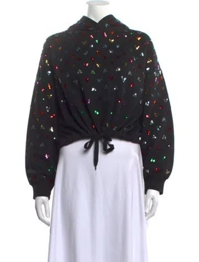 Pre-owned Valentino Graphic Print Crew Neck Hoodie In Black