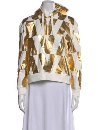 Pre-owned Valentino Graphic Print Crew Neck Hoodie In Gold