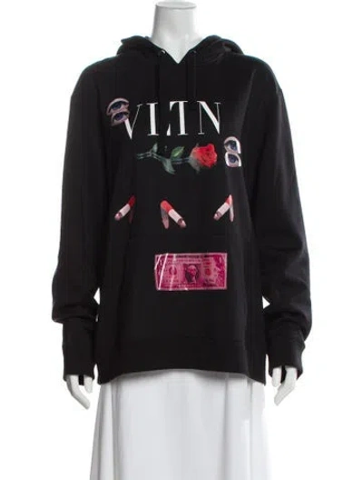 Pre-owned Valentino Graphic Print Crew Neck Hoodie In Gray