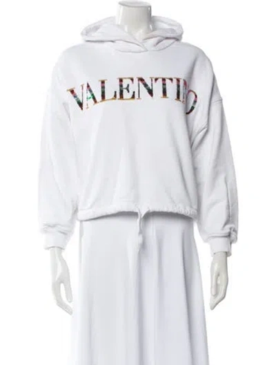 Pre-owned Valentino Graphic Print Crew Neck Hoodie In White