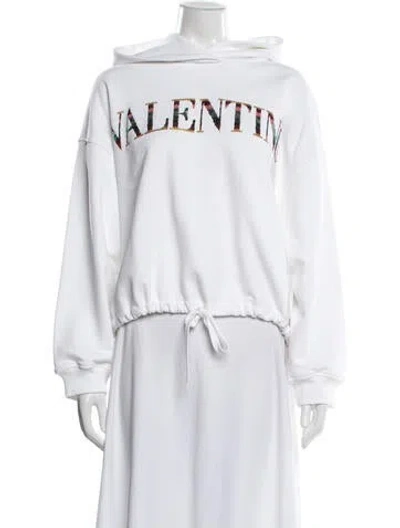 Pre-owned Valentino Graphic Print Crew Neck Hoodie In White