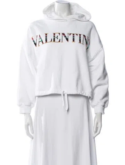 Pre-owned Valentino Graphic Print Crew Neck Hoodie In White