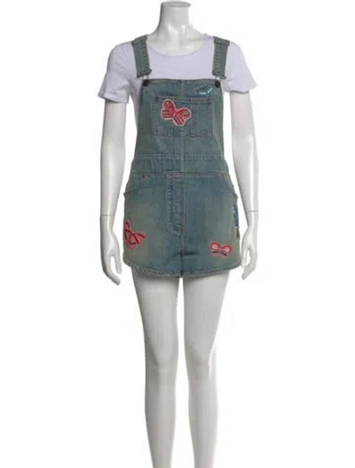 Pre-owned Valentino Graphic Print Crew Neck Overalls In Blue