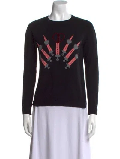 Pre-owned Valentino Graphic Print Crew Neck Sweater In Black