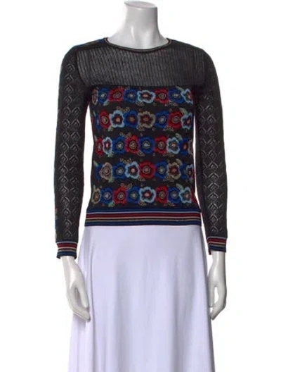 Pre-owned Valentino Graphic Print Crew Neck Sweater In Black