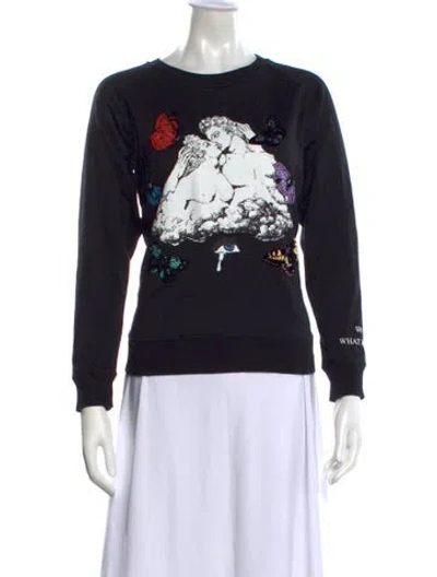 Pre-owned Valentino Graphic Print Crew Neck Sweater In Black
