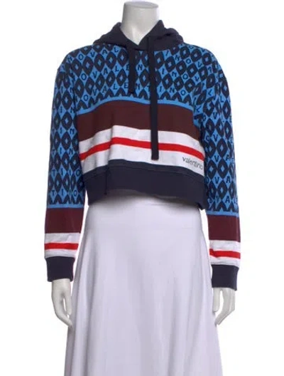 Pre-owned Valentino Graphic Print Crew Neck Sweater In Blue