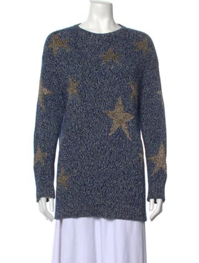 Pre-owned Valentino Graphic Print Crew Neck Sweater In Blue
