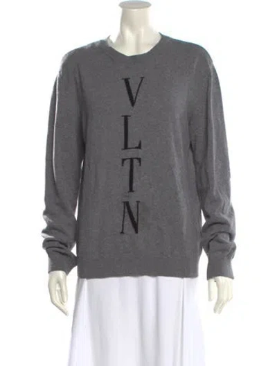 Pre-owned Valentino Graphic Print Crew Neck Sweater In Gray