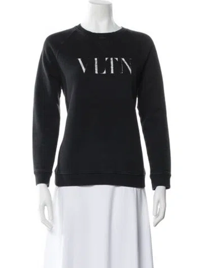 Pre-owned Valentino Graphic Print Crew Neck Sweatshirt In Black