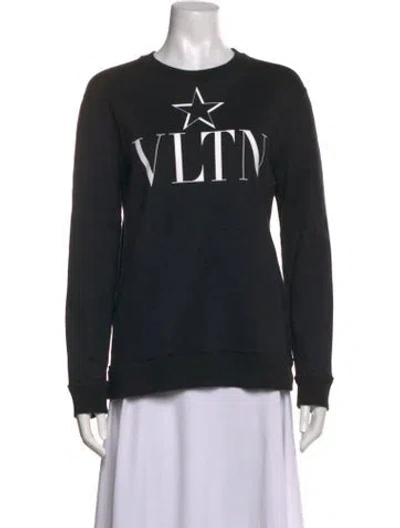 Pre-owned Valentino Graphic Print Crew Neck Sweatshirt In Black