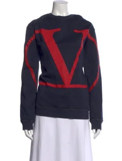 Pre-owned Valentino Graphic Print Crew Neck Sweatshirt In Blue