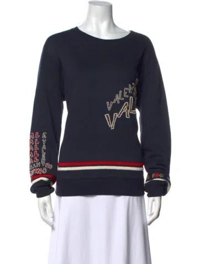Pre-owned Valentino Graphic Print Crew Neck Sweatshirt In Blue
