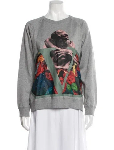 Pre-owned Valentino Graphic Print Crew Neck Sweatshirt In Grey