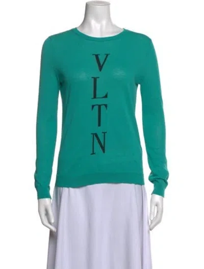 Pre-owned Valentino Graphic Print Crew Neck Top In Green
