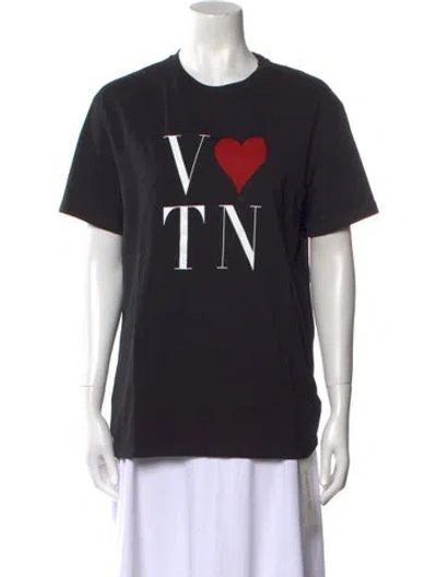 Pre-owned Valentino Graphic Print Crew Neck T-shirt In Black