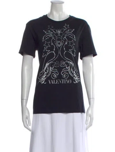 Pre-owned Valentino Graphic Print Crew Neck T-shirt In Black