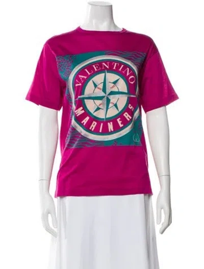 Pre-owned Valentino Graphic Print Crew Neck T-shirt In Purple