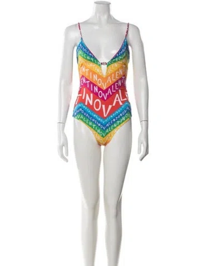Pre-owned Valentino Garavani Graphic Print Cutout Accent One-piece W/ Tags In Pink